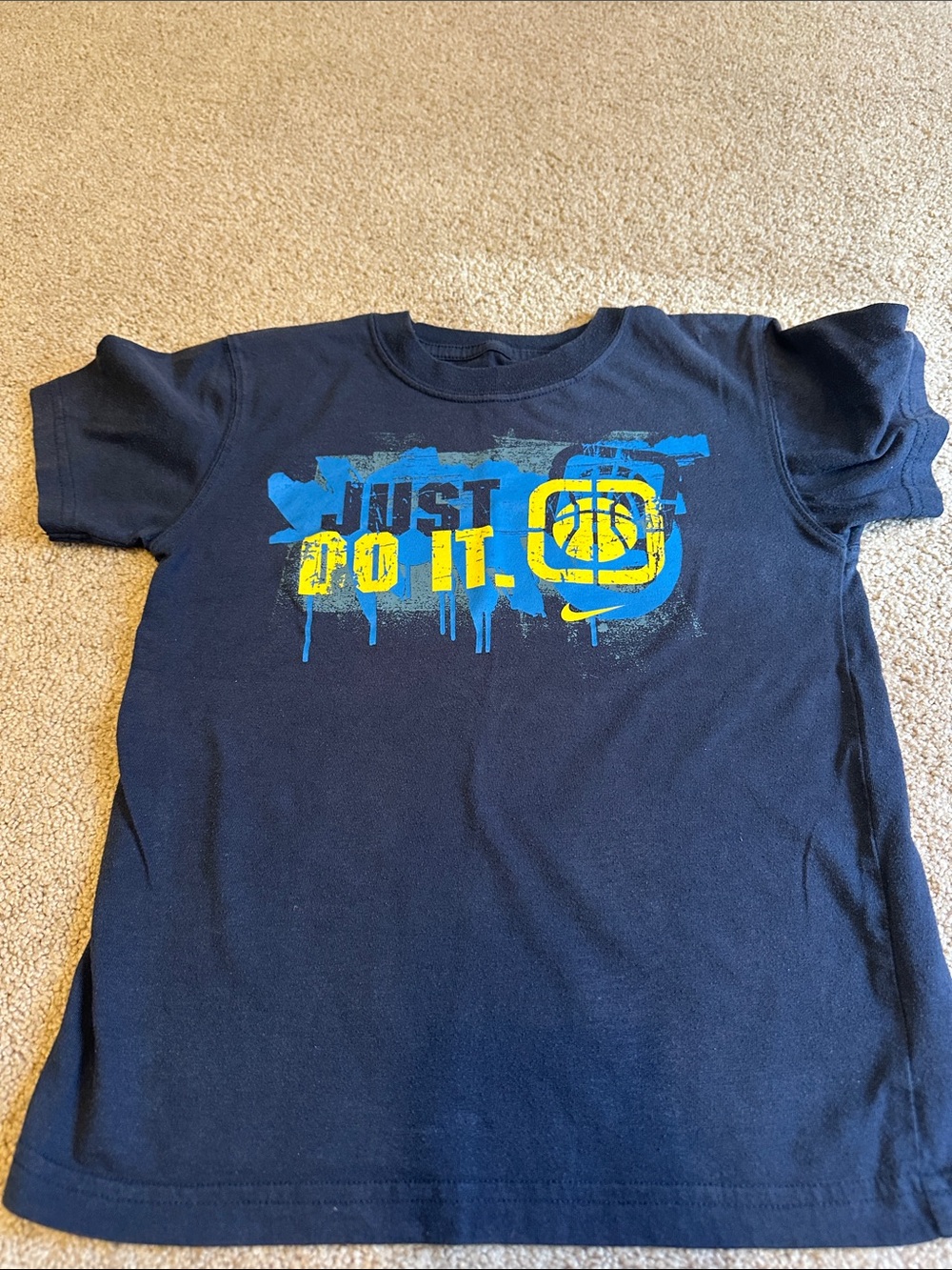 Nike Navy Tee with Blue and Yellow 'Just Do It' Graphic